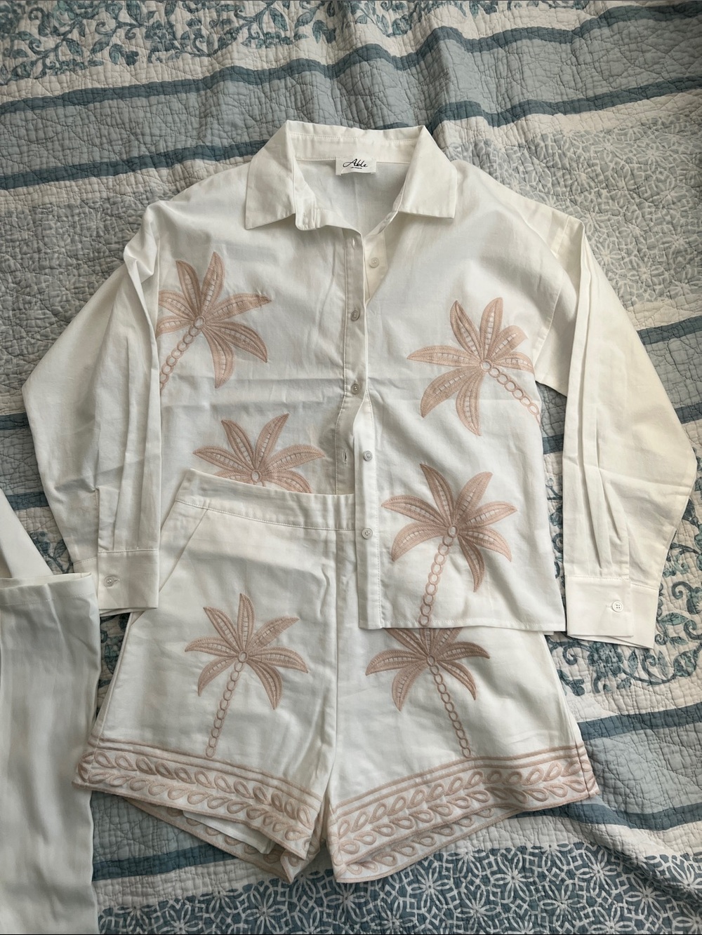 White Palm Embroidered Button-Up Shirt & Shorts Set